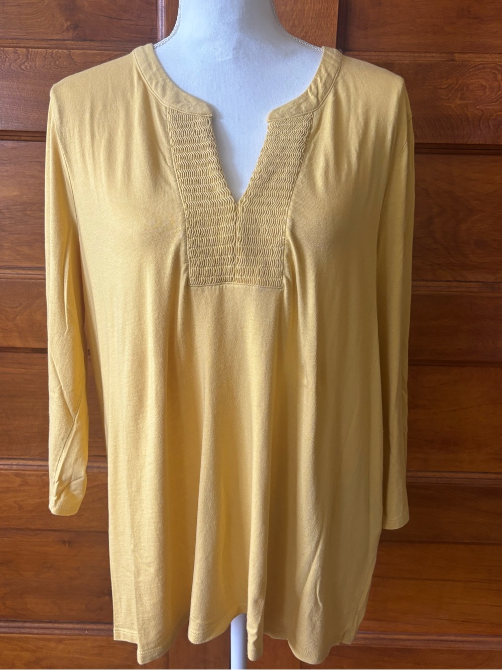 Chico's Mustard Top with Smocked V-Panel